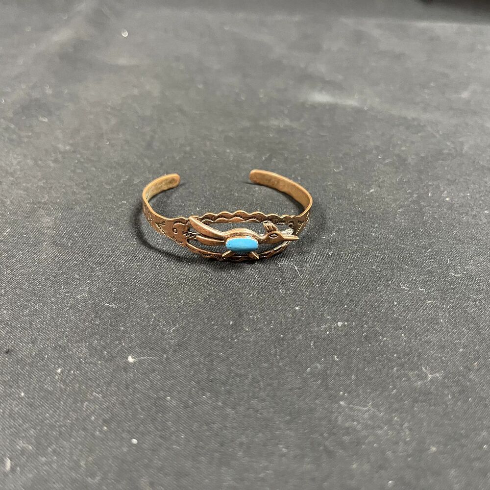 Copper Turquoise Childs Bracelet Roadrunner Design Small
